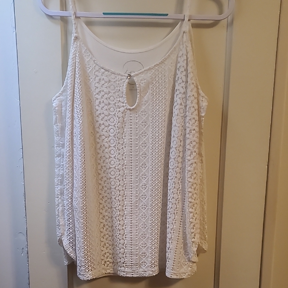 INC International Concepts White Lace Keyhole Blouse